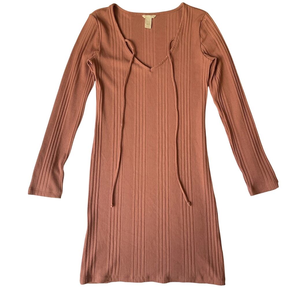Forever 21 Women Dress M Mauve Pink Bodycon Long Sleeve Knee Length Pullover